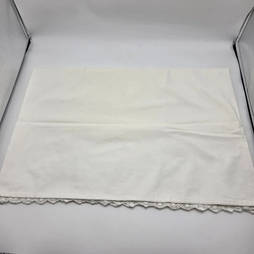 Vintage Embroidered Pillowcase Floral Cottagecore Lace Trim‎ Shabby Chic